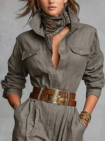 Linen-Cotton Jumpsuit Kleid Herbst (2)