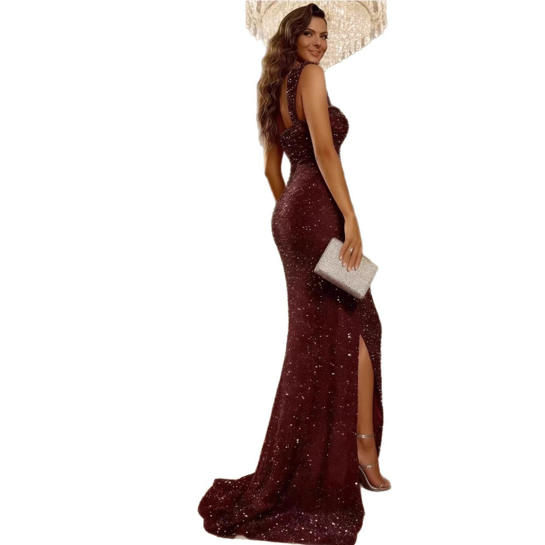 Norina Pailletten-Abendkleid One-Shoulder mit Beinschlitz Foto 5