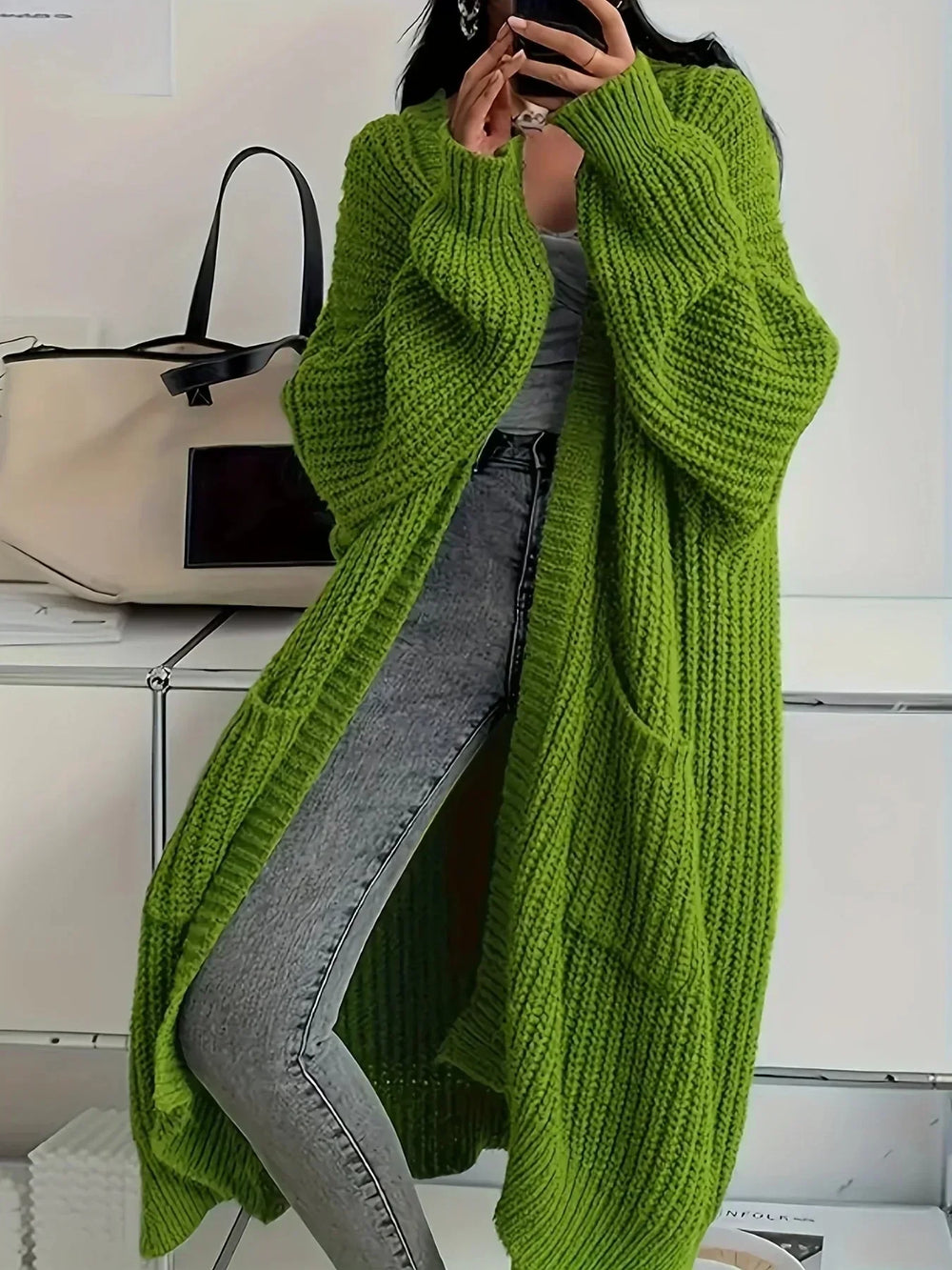 Oversized Komfort-Cardigan Strickjacke in Olivgrün
