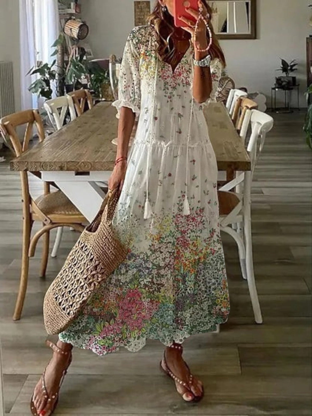 Liana Boho Strandkleid mit V-Ausschnitt foto 7