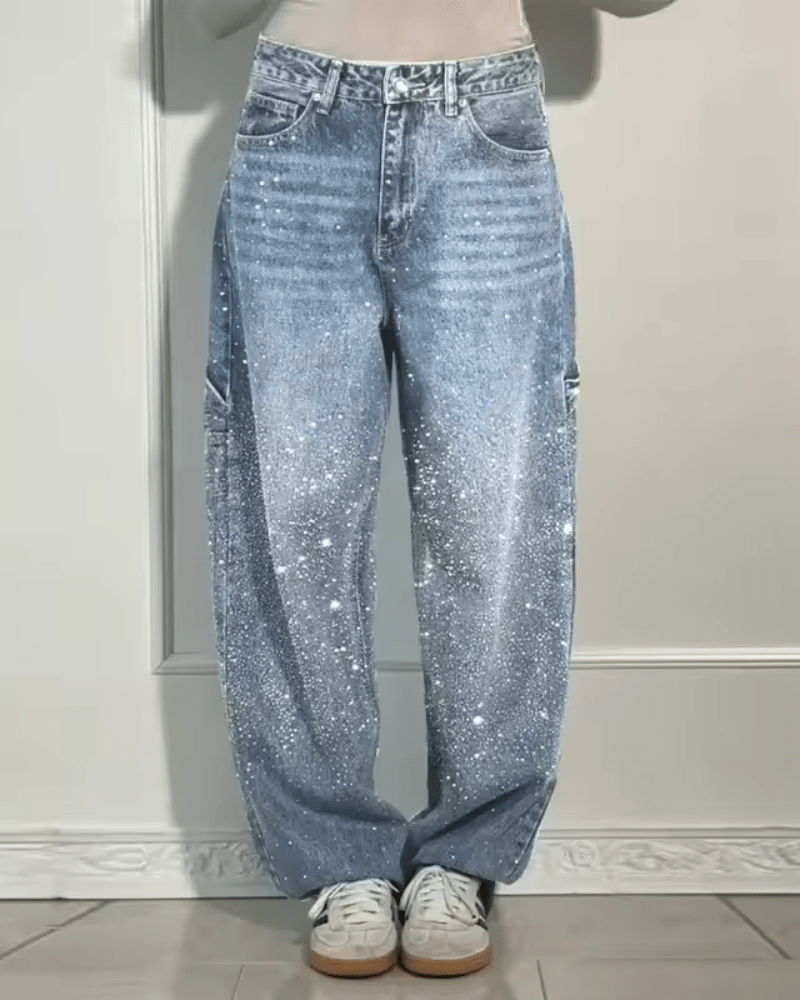 Retro-Schlaghose mit Glanzeffekt Jeans in Hellblau