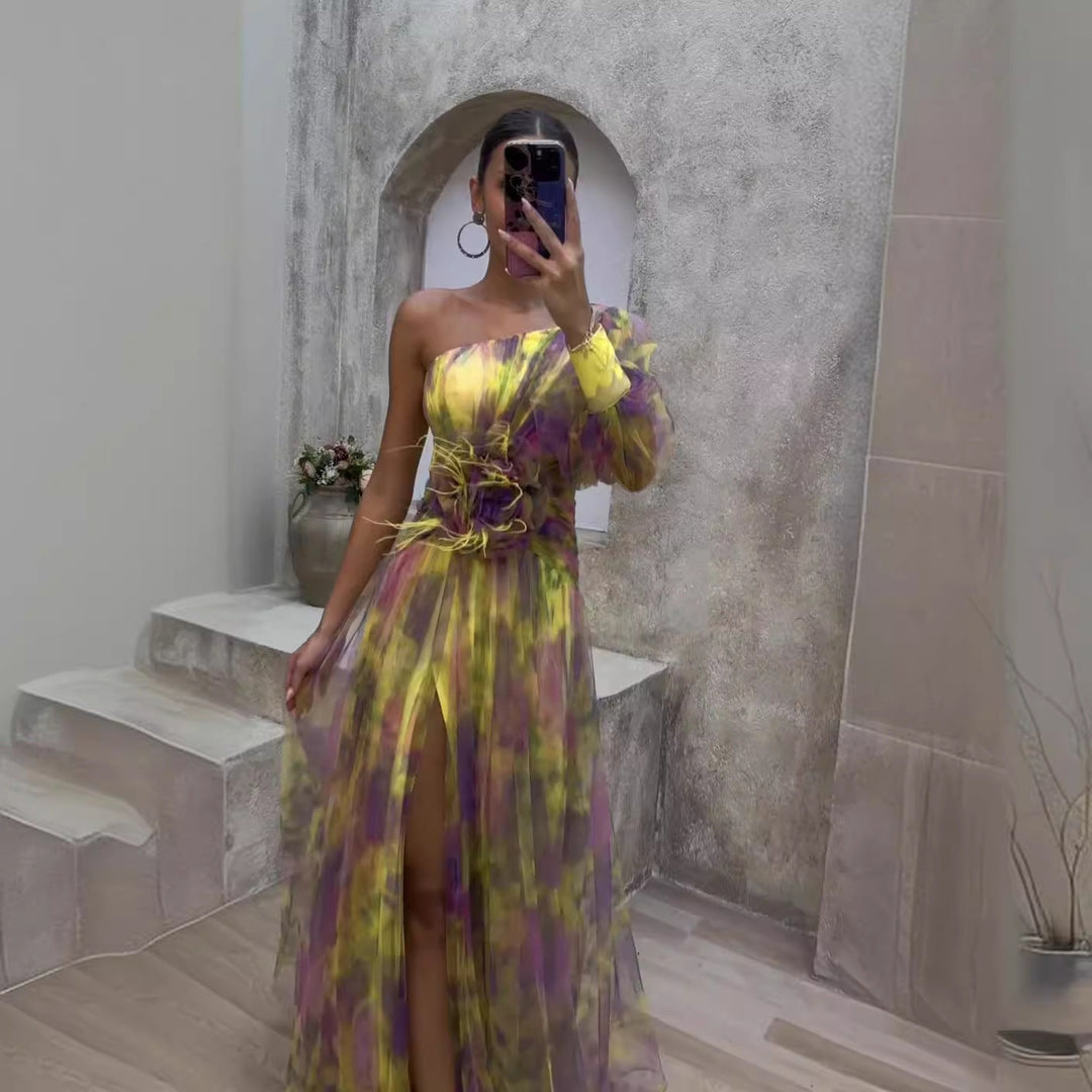 Rosalind Abendkleid mit Blumenprint und transparenten Ärmeln Foto 2