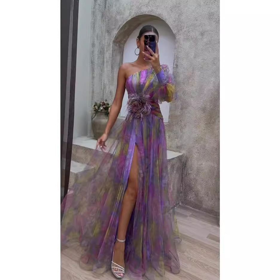Rosalind Abendkleid mit Blumenprint und transparenten Ärmeln Foto 3