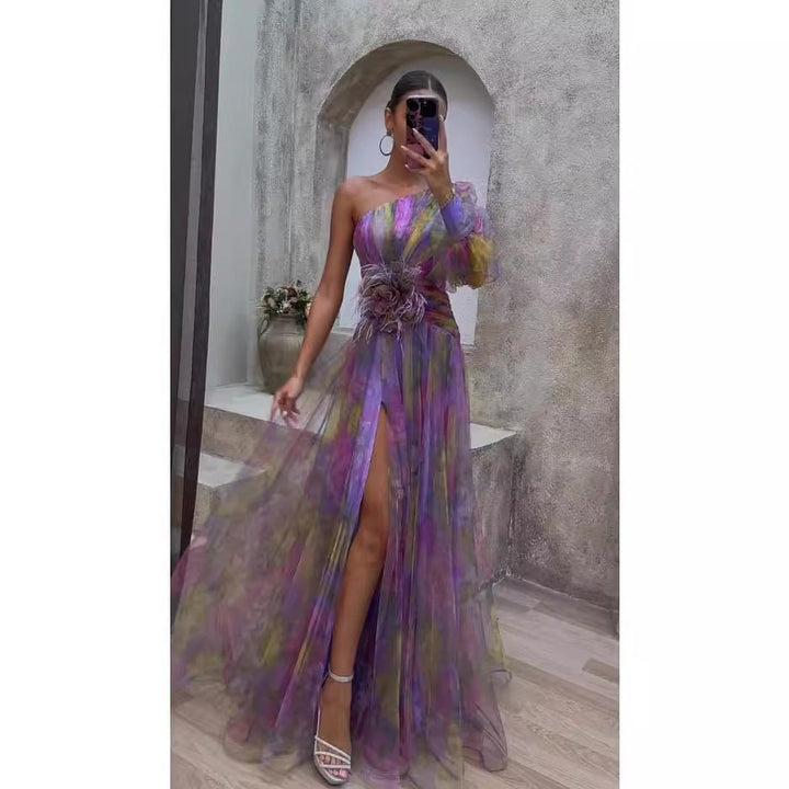 Rosalind Abendkleid mit Blumenprint und transparenten Ärmeln Foto 3