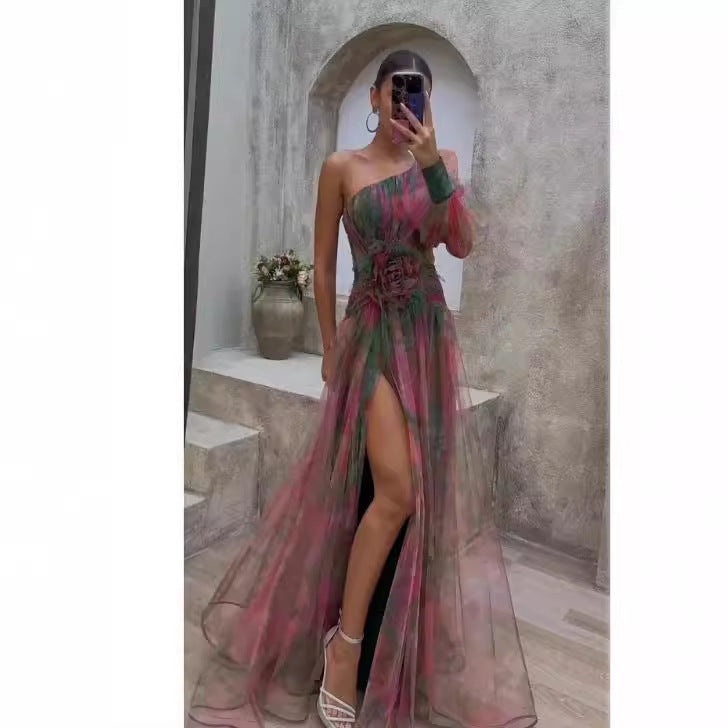 Rosalind Abendkleid mit Blumenprint und transparenten Ärmeln Foto 4