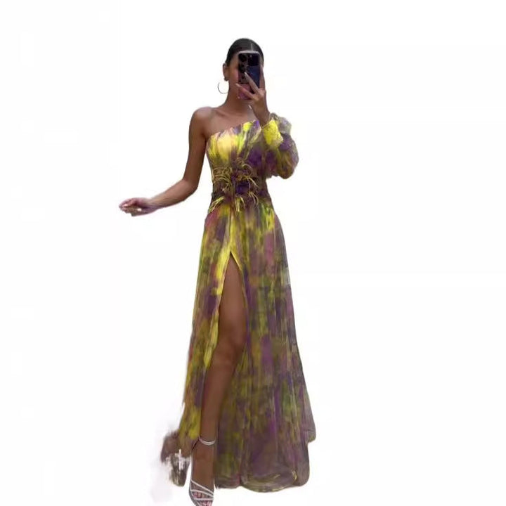 Rosalind Abendkleid mit Blumenprint und transparenten Ärmeln Foto 5