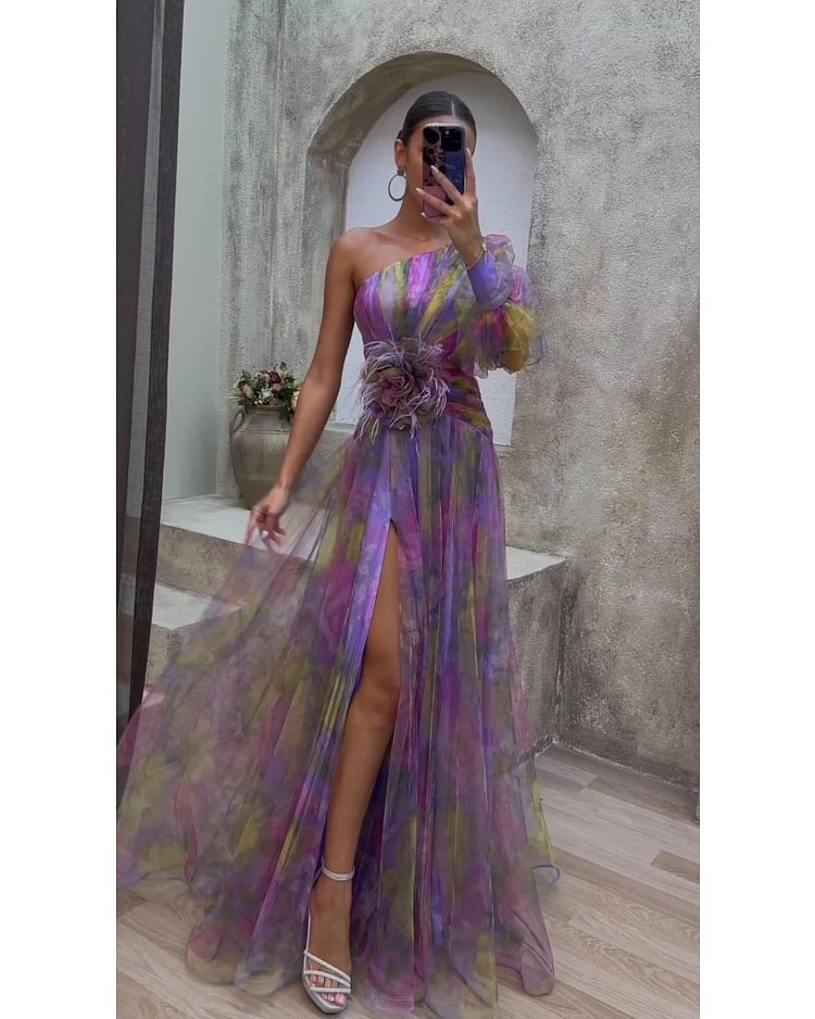 Rosalind Abendkleid mit Blumenprint und transparenten Ärmeln Foto 7