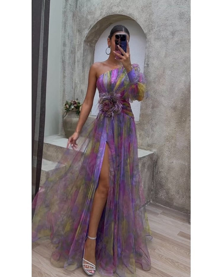 Rosalind Abendkleid mit Blumenprint und transparenten Ärmeln Foto 7