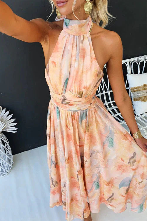 Sina Aquarell-Blumen-Sommerkleid mit Neckholder in Maxi-Länge Foto 4