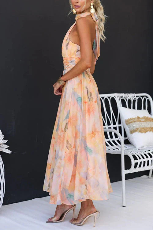 Sina Aquarell-Blumen-Sommerkleid mit Neckholder in Maxi-Länge Foto 5
