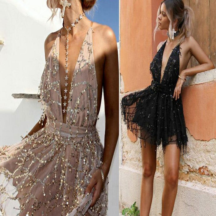 Thekla Abendkleid mit Neckholder und Perlenverzierung Foto 3
