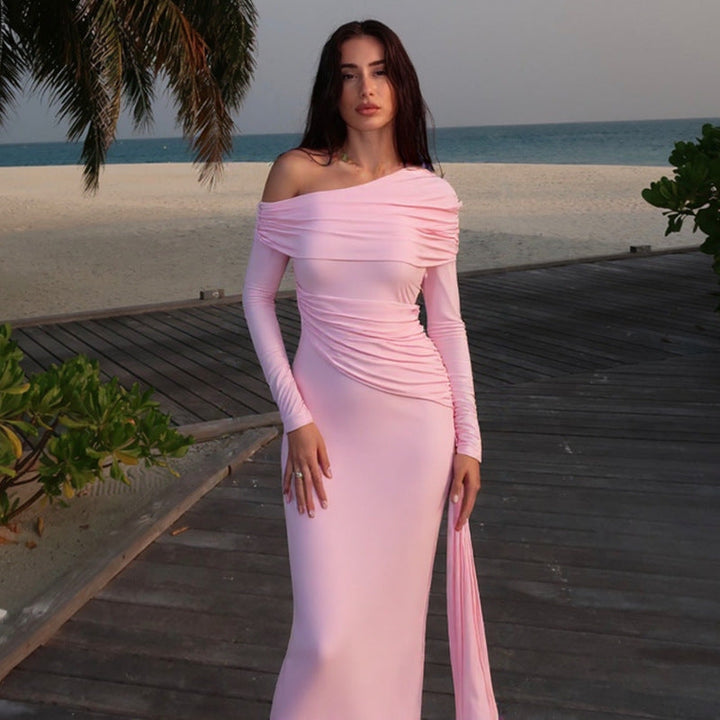 Wilhelmine Schulterfreies Abendkleid mit langen Ärmeln Foto 1