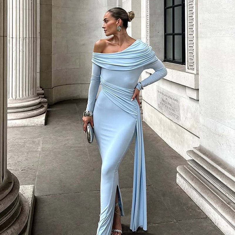 Wilhelmine Schulterfreies Abendkleid mit langen Ärmeln Foto 2