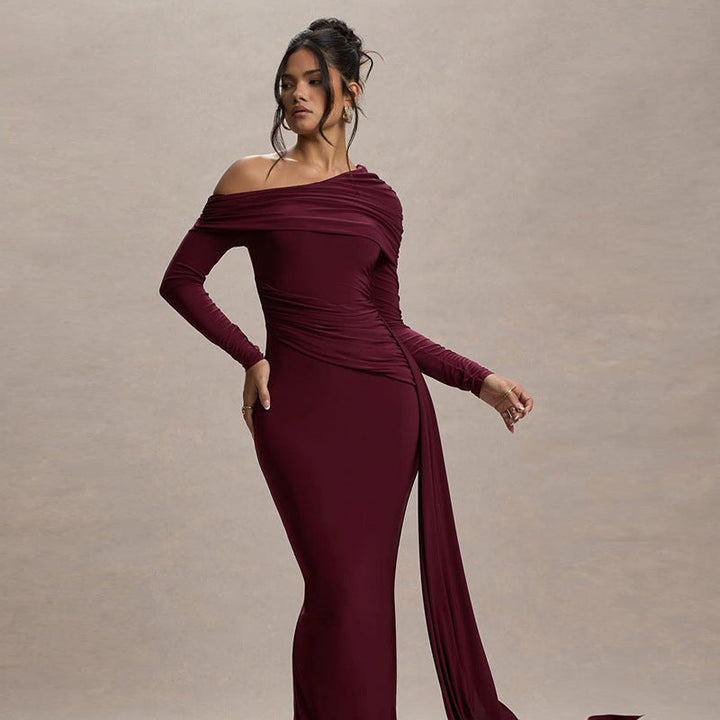 Wilhelmine Schulterfreies Abendkleid mit langen Ärmeln Foto 3