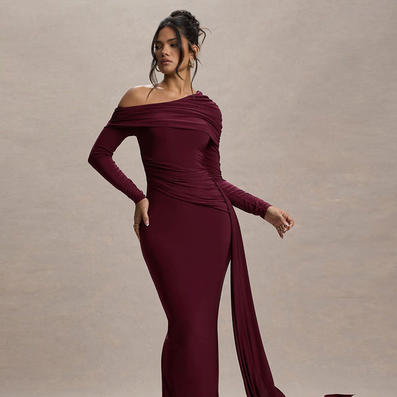 Wilhelmine Schulterfreies Abendkleid mit langen Ärmeln Foto 6