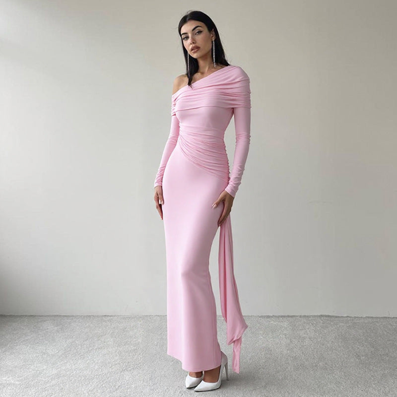 Wilhelmine Schulterfreies Abendkleid mit langen Ärmeln Foto 7