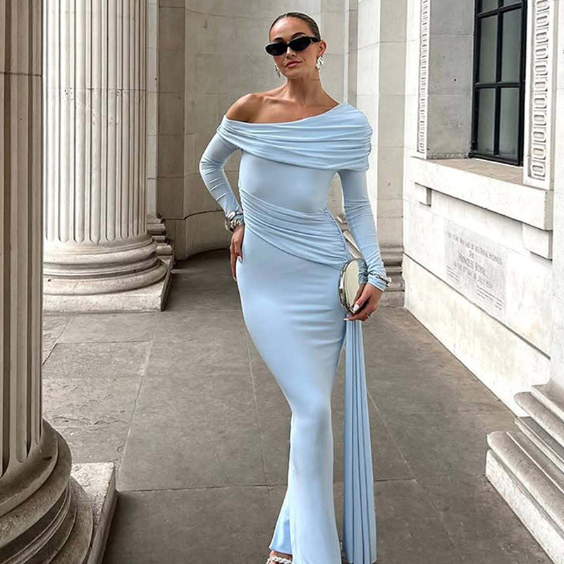 Wilhelmine Schulterfreies Abendkleid mit langen Ärmeln Foto 8