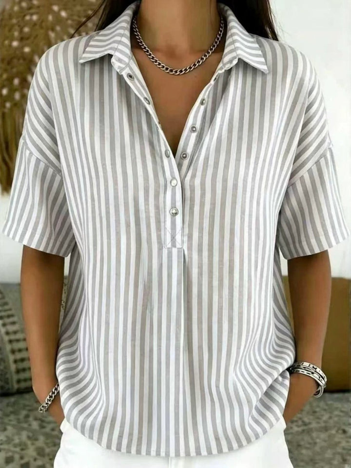 Romy gestreifte Kurzarmbluse mit Hemdkragen foto 8